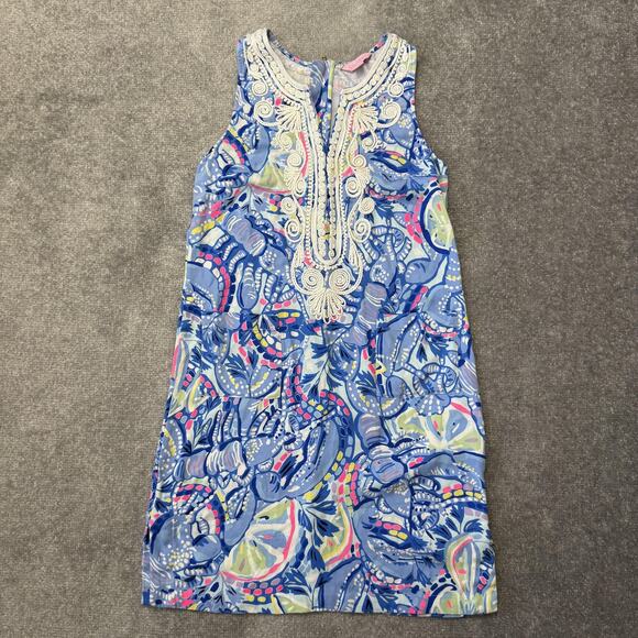Lilly Pulitzer Dresses & Skirts - Lilly Pulitzer Dress Womens 0 Shell Print Lace Trim Sleeveless Summer Casual